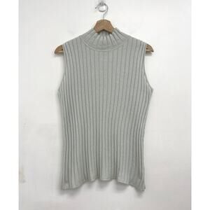 St. John 100% Cashmere Mock Neck Ribbed Sleeveless Sweater Classic Luxury Medium